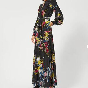 Diane Von Furstenberg Diane Von Furstenberg Black Floral Print Silk Belted Waist